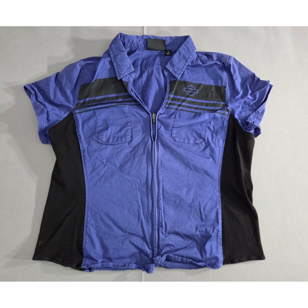 Harley Davidson Shirt Womens 2 Extra Large Wide Purple Black Zip Stretch Polo - Picture 1 of 7